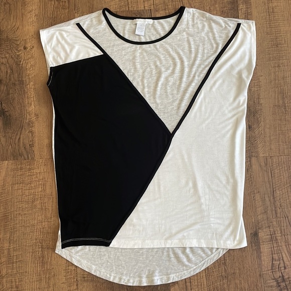 Design History Grey/black/white soft color block high low casual Color block top - Picture 4 of 7